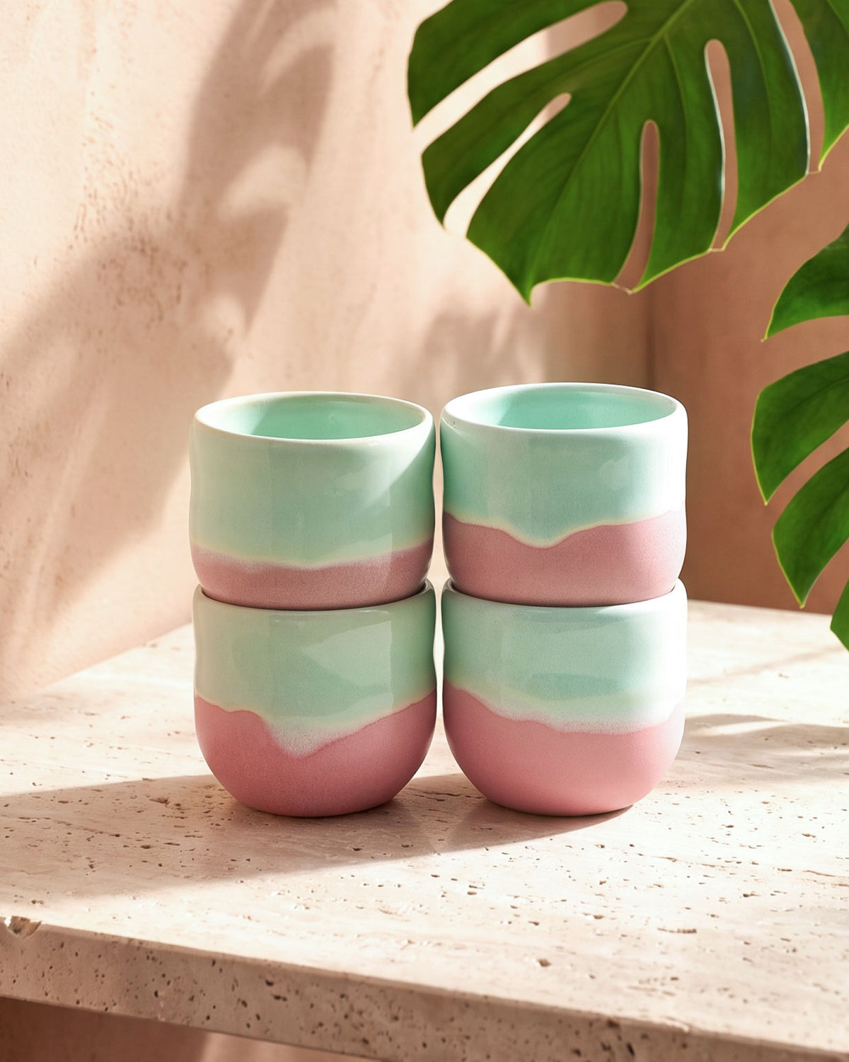 Nola - Tazza senza manico lime e rosa