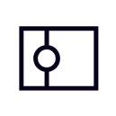 Icon eines Fußballfelds mit Mittellinie und Mittelkreis in Schwarz auf weißem Hintergrund.