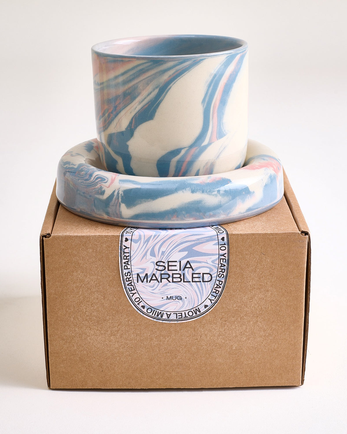 Seia Becher & Untertasse marbled blau weiß