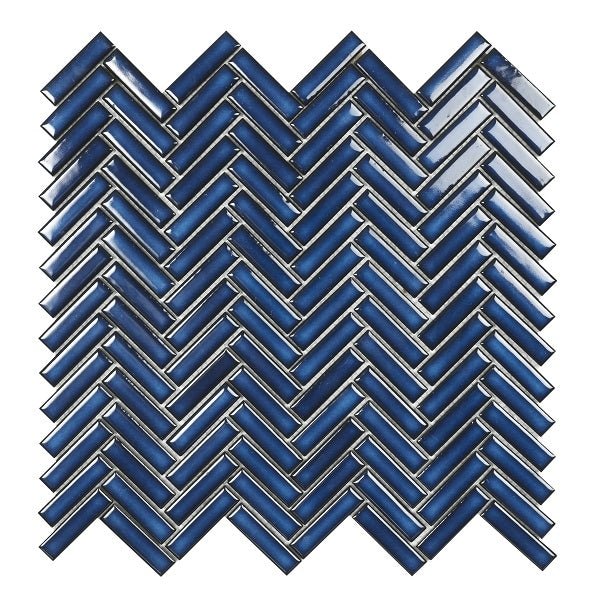 Fishbone Blue Glossy Mosaik - Lhådös Kakel - KakelExpress